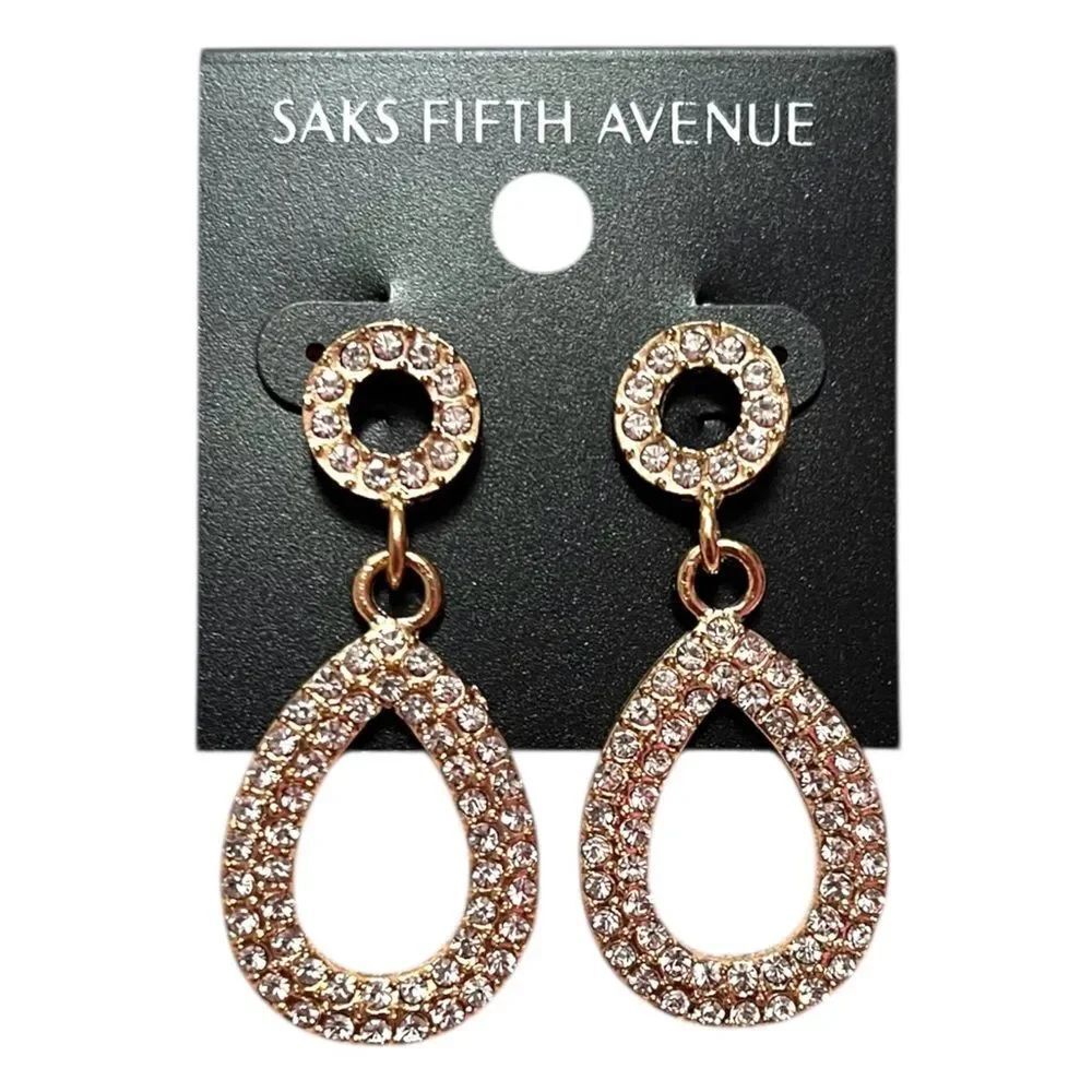 💎2/$30💎 Saks Fifth Avenue Gold Crystal Teardrop Dangle Earrings